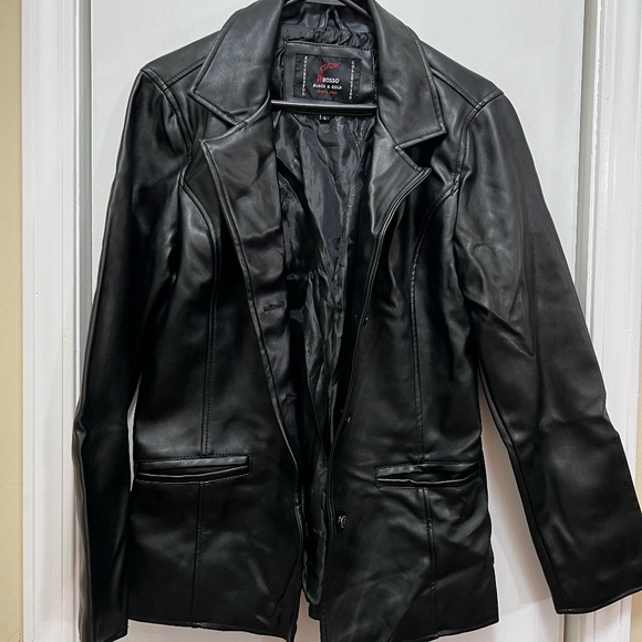 R Rosso Italian Black Leather Jacket L - Picture 1 of 5